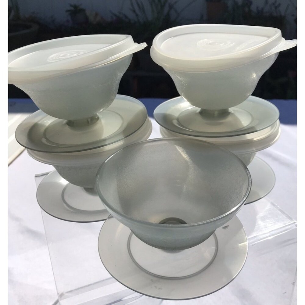 Vtg Tupperware 754 Smoke Grey Pudding Parfait Jello Dessert Cups Lids Set 5